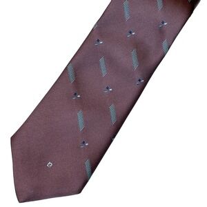 Pierre Cardin Mens Geometric Silk Blend Necktie Burgundy Brown 1970's Vintage